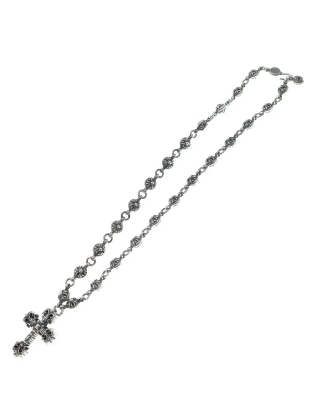 Chrome Hearts 1 Crsbl Chn Filig Crs Cross Ball Chain Filigree XS Necklace Silver